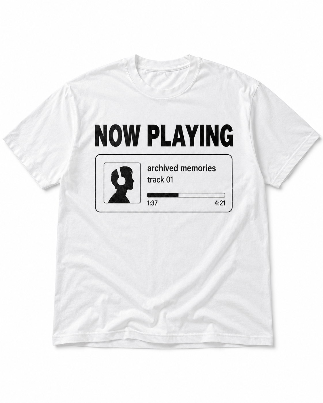 Archived Memories Now Playing iPod Era oversized white graphic T-shirt front view