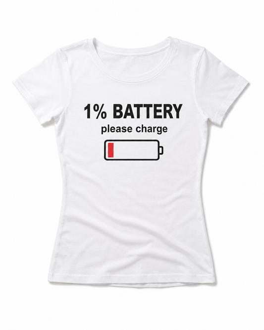 Archived Memories 1 percent battery please charge fitted white Y2K baby tee front view