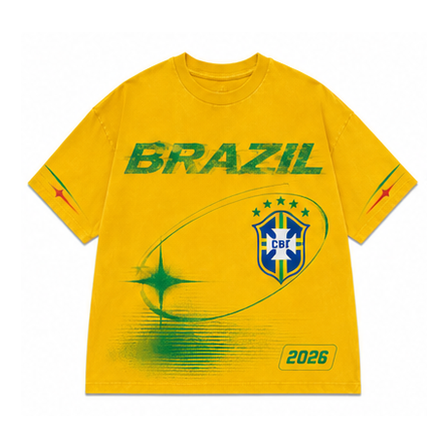 Brazil 2026 oversized vintage Y2K football graphic T-shirt on white background