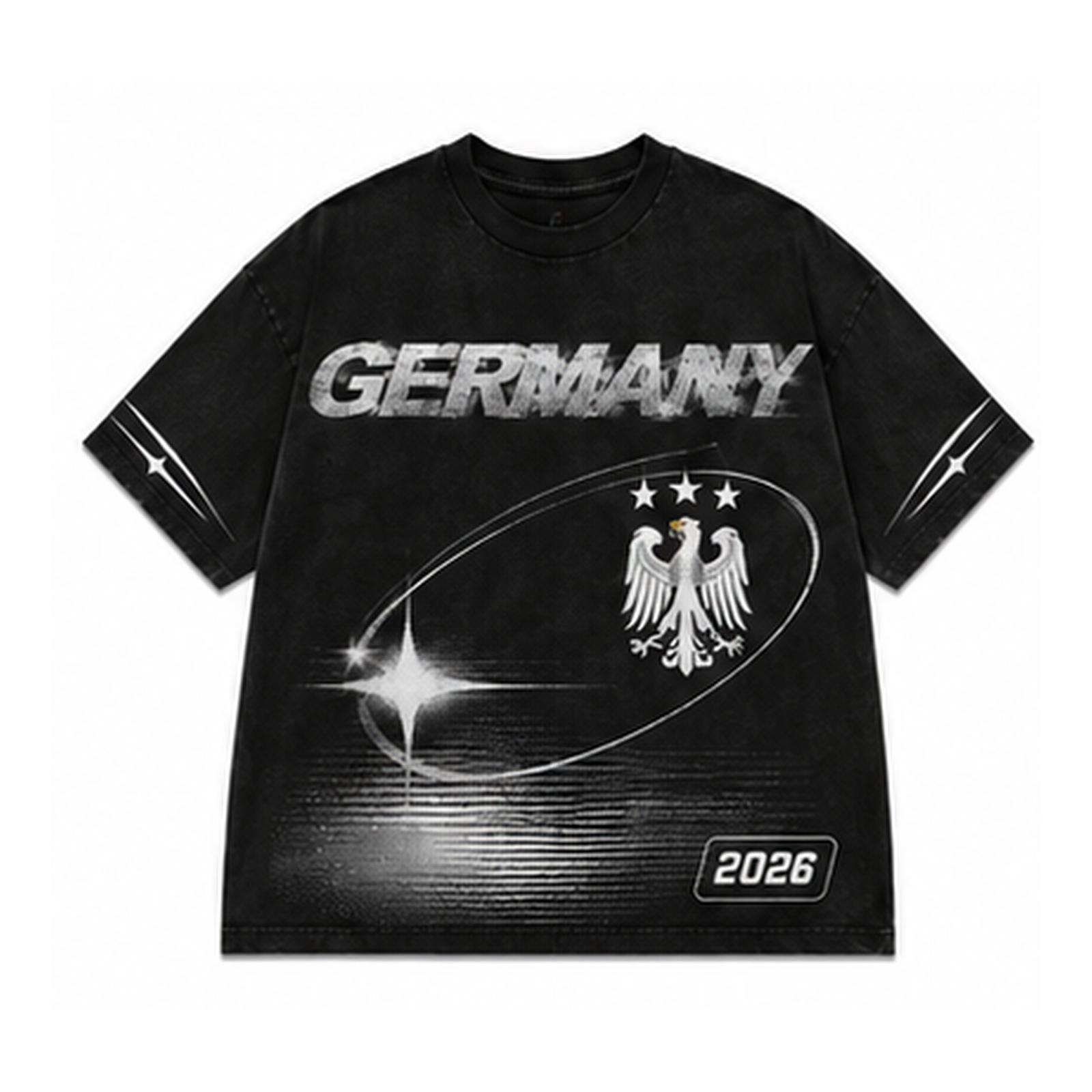 Germany 2026 oversized vintage Y2K football graphic T-shirt on white background